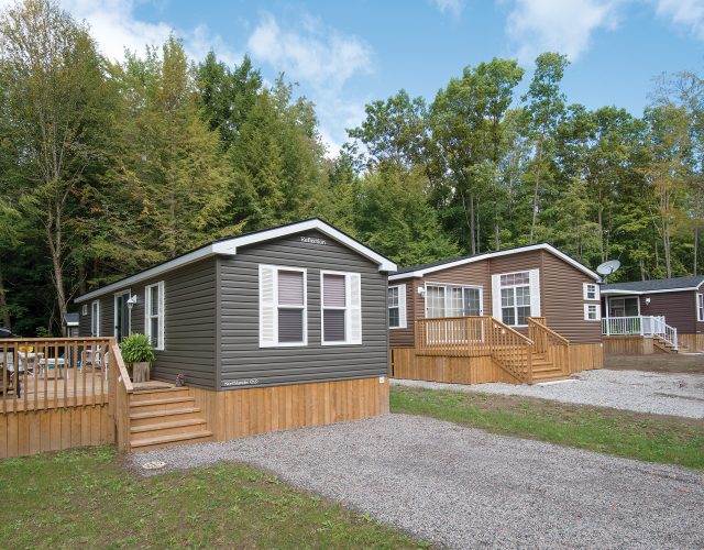 Backing onto forest and nature, these Northlander Park Models are the solution to affordable cottage ownership in Ontario!